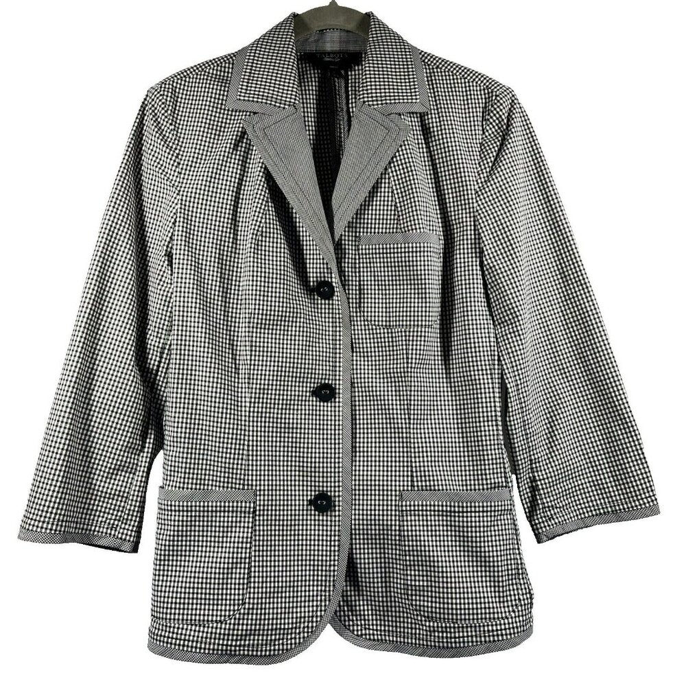 Talbots Women's Jacket Size 8 Black White Check Unlined Button‎ Pockets Stretch